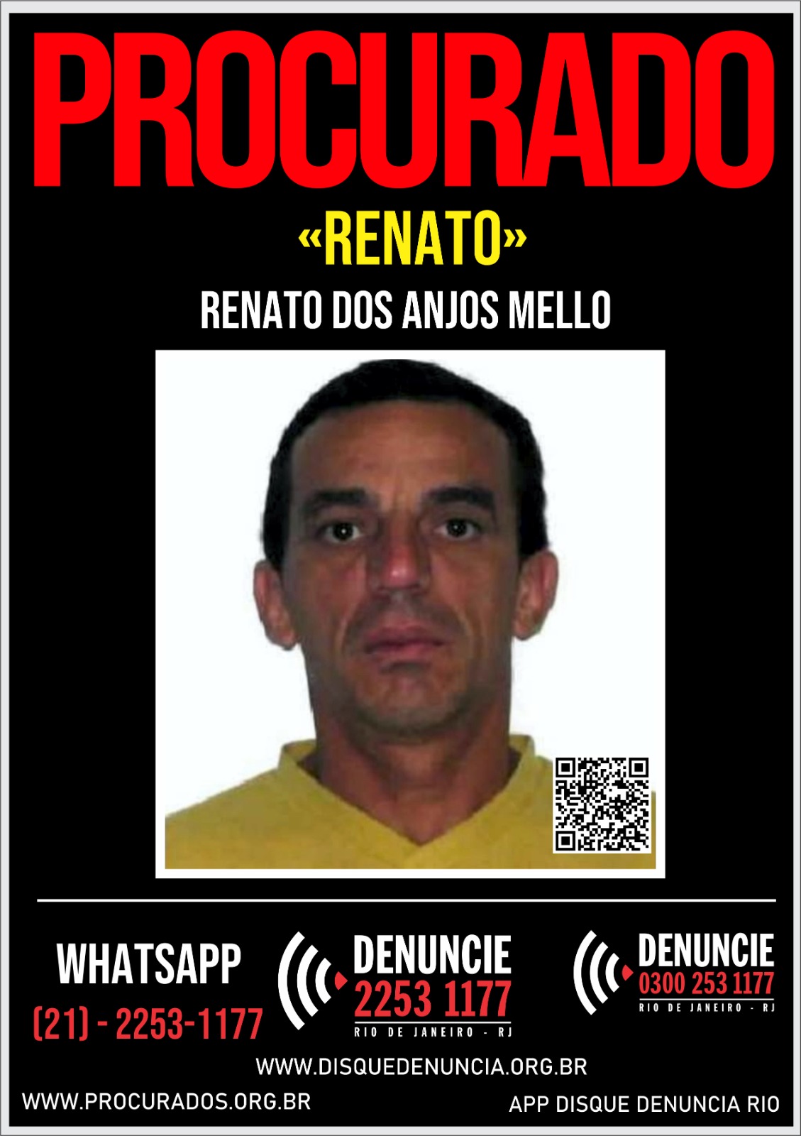 Cartaz do Disque Denúncia com foto de Renato dos Anjos Mello, acusado de estelionato em Niterói.