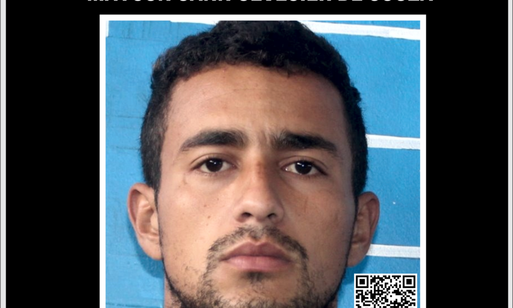 cartaz de foragido por tentativa de feminicídio divulgado pelo Disque Denúncia