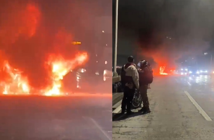 Ônibus pega fogo e interdita faixas na Ponte Rio-Niterói